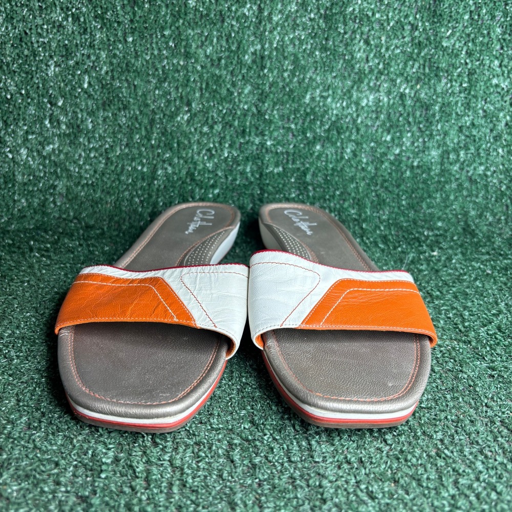 Cole Haan Air Ibiza Leather Colorblock Slide Sandal Orange White Womens Size 10B